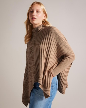 Pull Ted Baker Funnel Neck Cape Style Beige Femme | RPS-06525750